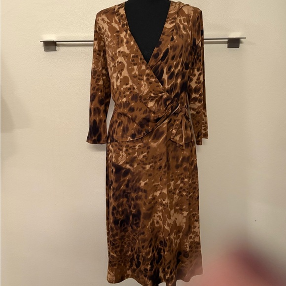 Leopard Print Long Sleeve Wrap Dress